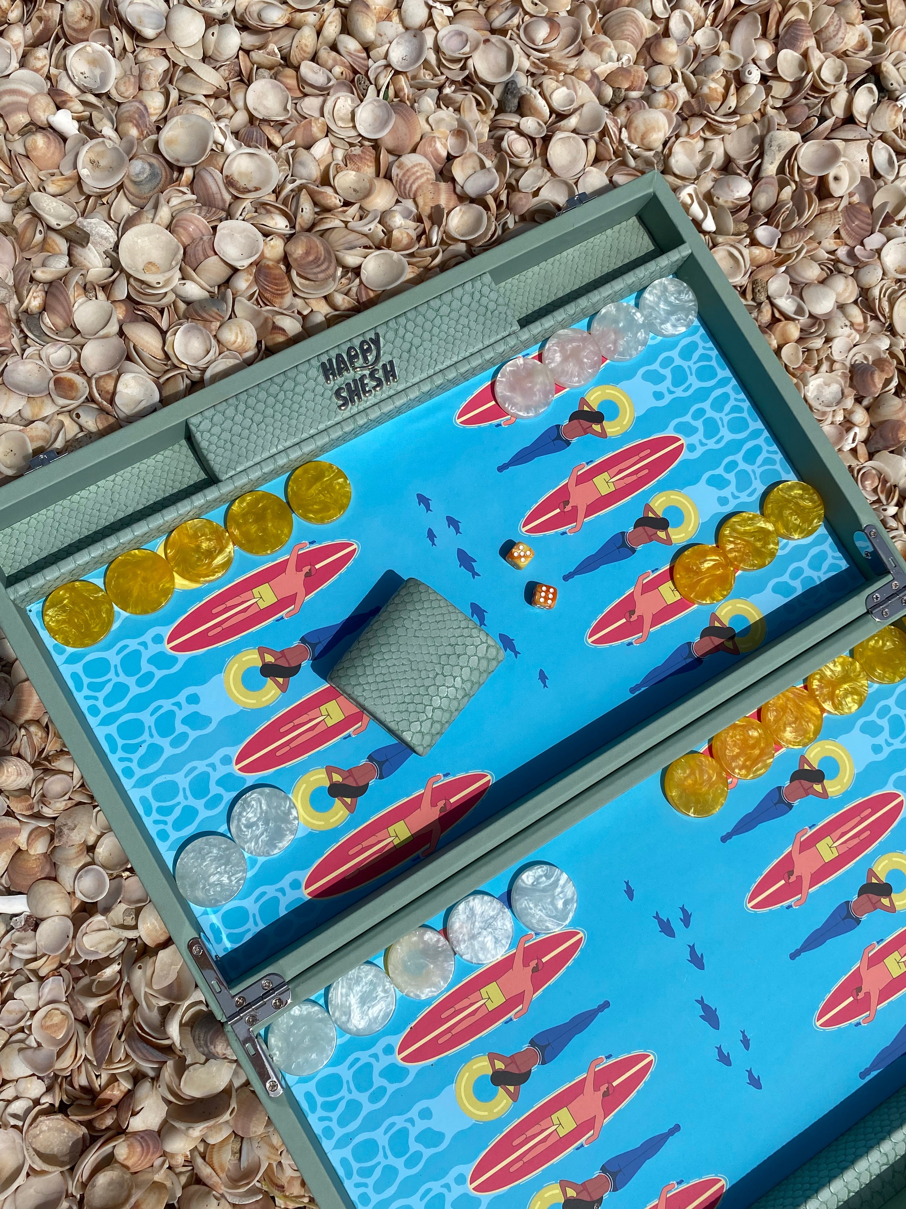 Happy Summer Backgammon Set | Luxury Vegan Leather Backgammon Set